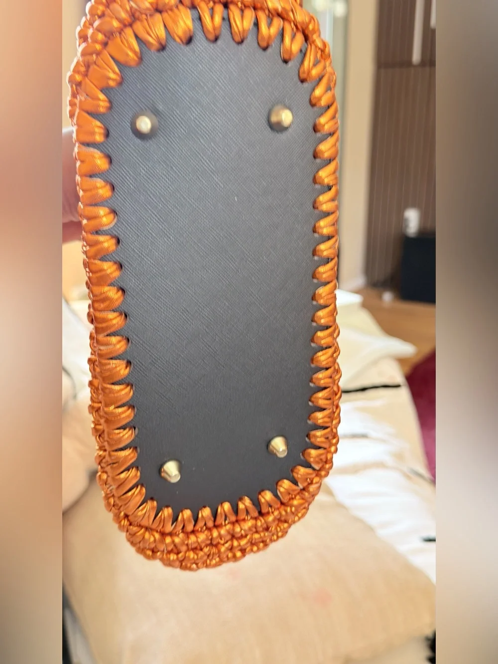 Handwoven Orange Metallic Crochet Tote Bag